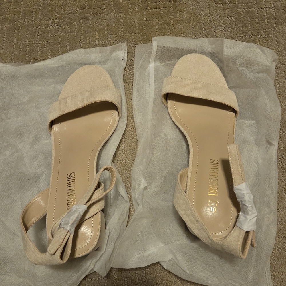 Dream Pairs Cream Heels Slingback Open Toe